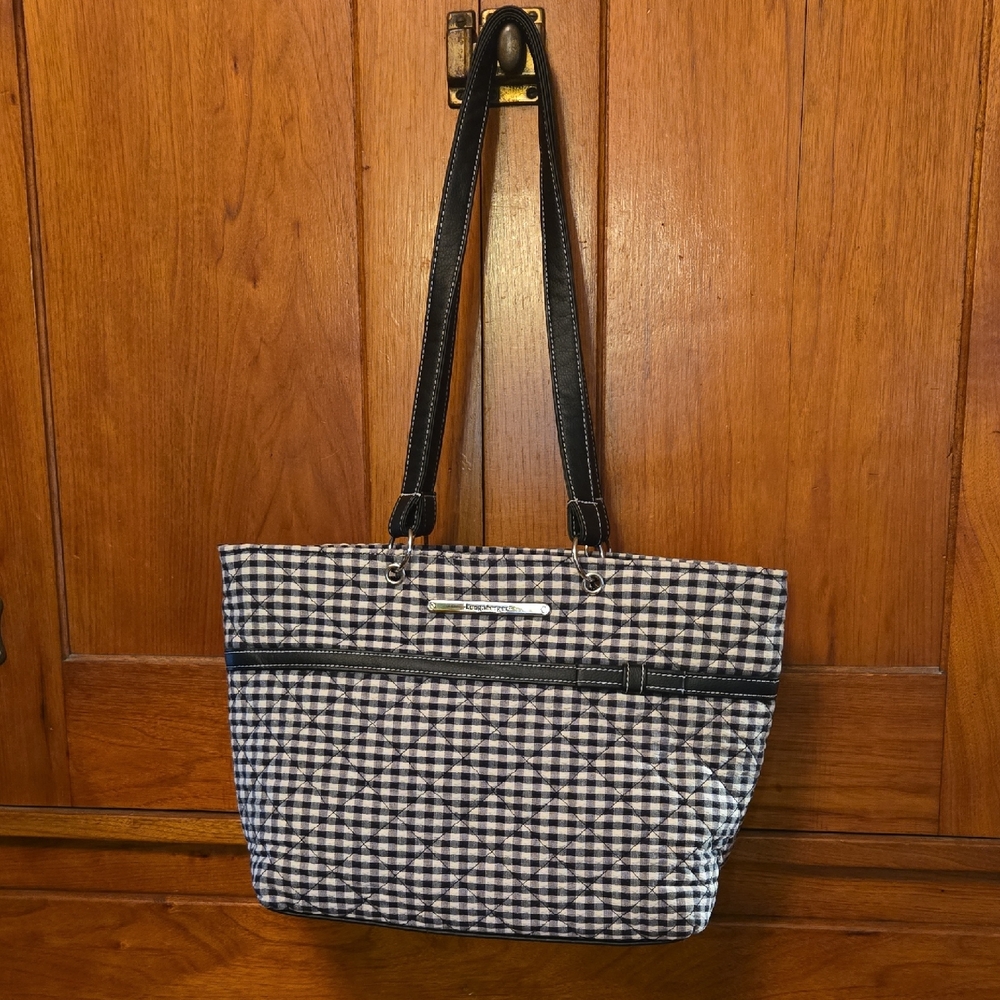 Longaberger Black & White Plaid Shoulder Bag & Matching Wallet - Like New Cond.
